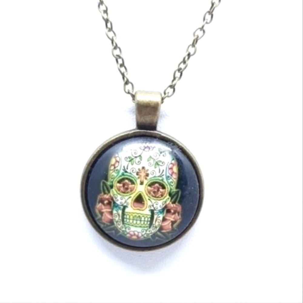 Sugar Skull Cabochon Necklace New